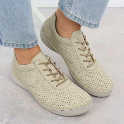 13. Rieker 52546-60 women's perforated leather shoes in beige