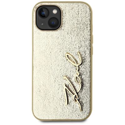 3. Karl Lagerfeld Wrinkled Metal Signature iPhone 15 Case - Gold