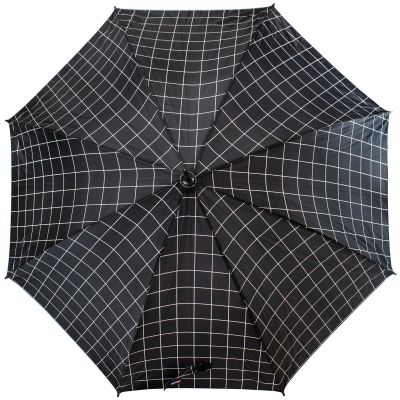 3. LONG SEMI-AUTOMATIC UMBRELLA WITH CURVED HANDLE, BLACK WITH WHITE CHECK PATTERN SEMI LINE