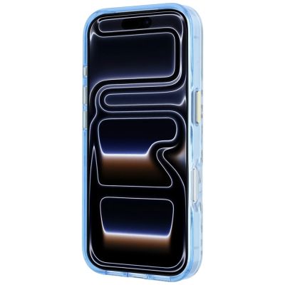 5. Guess IML Leopard Glitter Triangle Logo MagSafe Case for iPhone 17 Pro / 18 Pro - Blue