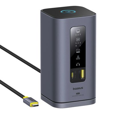 Baseus Spacemate hub USB-C 11in1 docking station 3xHDMI 4K 60Hz + 2xUSB-A (10Gb/s) + 1xUSB-C (10Gb/s) + RJ45 + 2xUSB-A (480Mb/s) + 1xUSB-C (PD) + 1xMinijack 3.5mm - gray