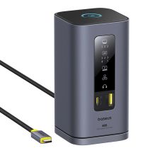 Baseus Spacemate hub USB-C 11in1 docking station 3xHDMI 4K 60Hz + 2xUSB-A (10Gb/s) + 1xUSB-C (10Gb/s) + RJ45 + 2xUSB-A (480Mb/s) + 1xUSB-C (PD) + 1xMinijack 3.5mm - gray