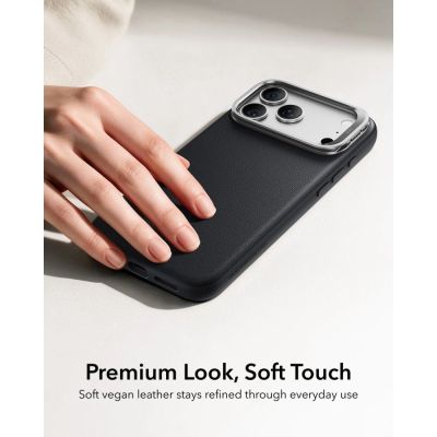 3. ESR Leather Kickstand MagSafe Case for iPhone 18 Pro / 17 Pro - Black