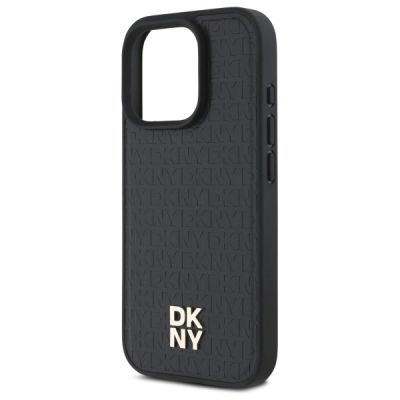 6. DKNY Repeat Pattern Stack Logo MagSafe iPhone 16 Pro Case - Black