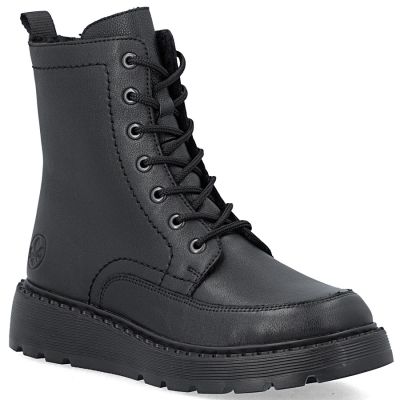 Women's leather ankle boots with platform, black, Rieker 70410-00