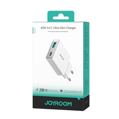 7. Joyroom JR-TCF14 20W USB-A USB-C Super Slim Wall Charger - White