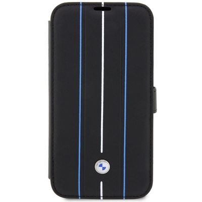 2. Case BMW BMBKP14L22RVSK iPhone 14 Pro 6.1" black/black bookcase Leather Stamp Blue Lines