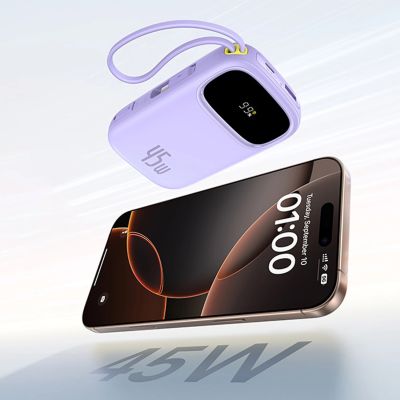 7. Baseus EnerFill FC31 20000mAh 45W Power Bank with Display with USB-C and Lightning Cables - Purple