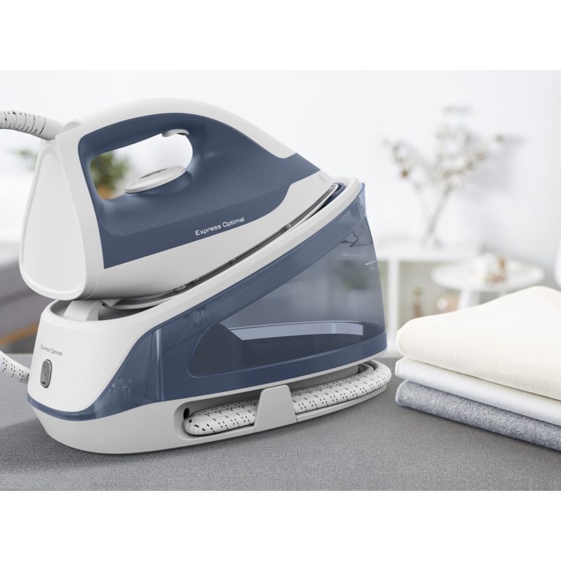 17. TEFAL Steam generator iron | FV2C41E0 Express Optimal | 2400 W | 1.2 L | 5 bar | Auto power off | Vertical steam function | Calc-clean function | Blue/White