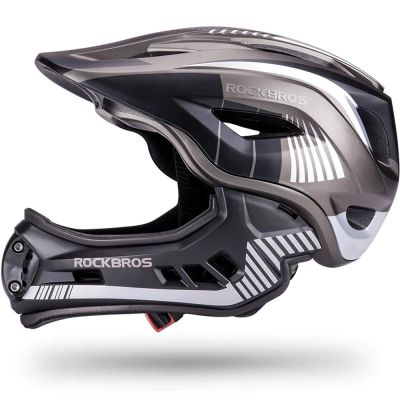 2. Rockbros TT-32SBTG-M children's bicycle helmet with removable chinbar, size M - gray