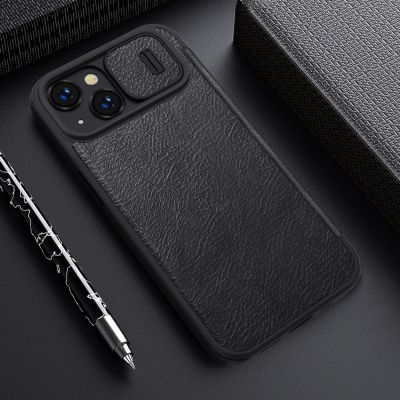 20. Nillkin Qin Leather Pro Case iPhone 14 Plus Camera Cover Holster Cover Flip Case Black