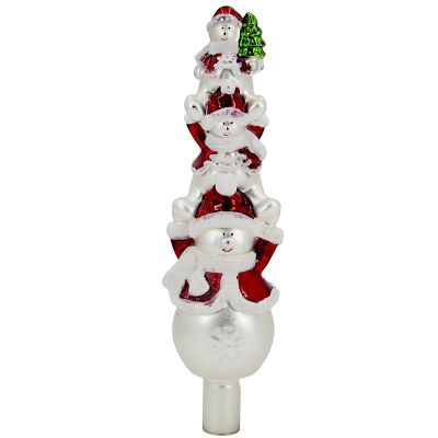 2. Glass Christmas Tree Topper with 3 Snowmen 28 cm