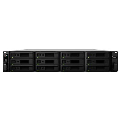 NAS Synology RS3618xs; 2U RACK; 12x (3.5" SATA HDD/2.5" SATA HDD); Intel Xeon D-1521; 8 GB DDR4 ECC UDIMM (max. 64 GB), 4x 1GbE RJ-45