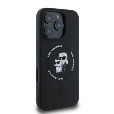 2. Karl Lagerfeld Silicone Karl&Choupette Heads Ring MagSafe Case for iPhone 16 Pro Max - Black