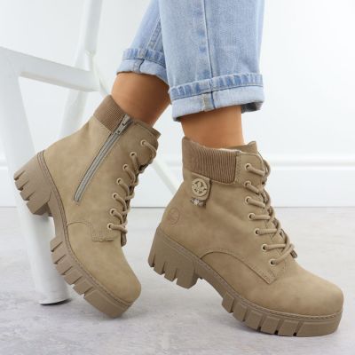 5. Women's beige ankle boots on a block heel Rieker 74532-60
