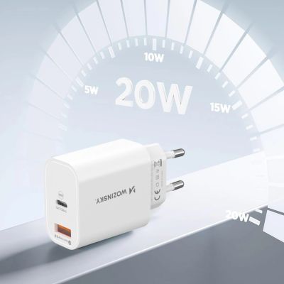 9. Wozinsky WLS-20W 20W USB-A USB-C Wall Charger with 1m USB-C - USB-C Cable - White
