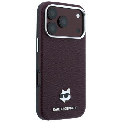 4. Karl Lagerfeld Grained Choupette Head Metal MagSafe case for iPhone 17 Pro / 18 Pro - burgundy