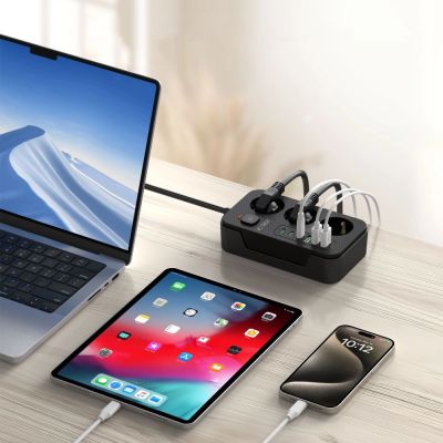 6. Tech-Protect PC3X6 Power Strip 3 Sockets 240V + 3xUSB-A + 3xUSB-C 200cm - Black