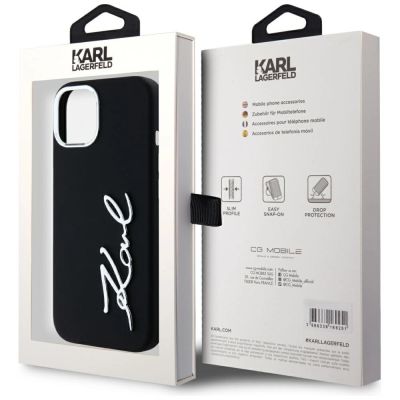 8. Karl Lagerfeld Silicone Metal Script Logo iPhone 15 Case - Black