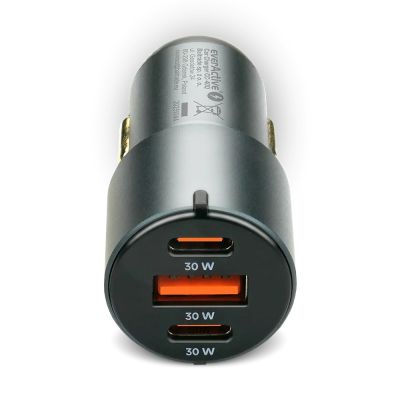 3. EVERACTIVE CAR CHARGER 1X USB QC3.0, 2X USB-C PD 60W BLACK CC-40Q