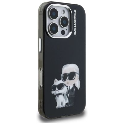 4. Karl Lagerfeld IML Aquarelle Karl & Choupette & Logo Case for iPhone 16 Pro Max - Black