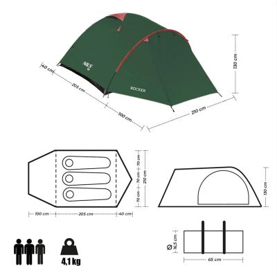 8. NILS CAMP Rocker NC6013 camping tent for 3 people, green and red
