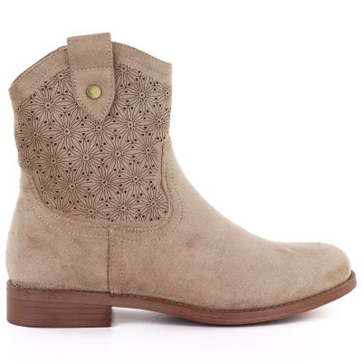 2. Women's openwork cowboy boots, suede, beige, S.Barski HY61-8025