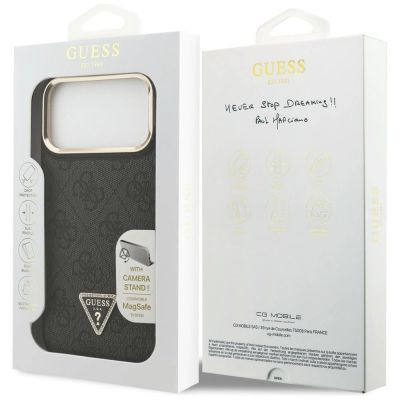 8. Guess 4G PU Triangle Logo & Stand Camera Magsafe Case for iPhone 17 Pro Max - Black