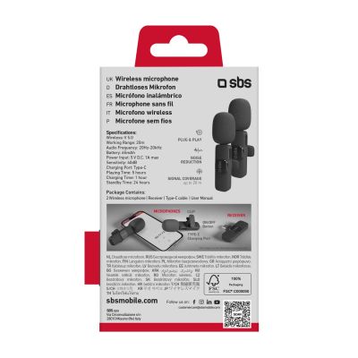2. SBS Lavalier Microphones with USB-C Receiver 2 pcs - Black