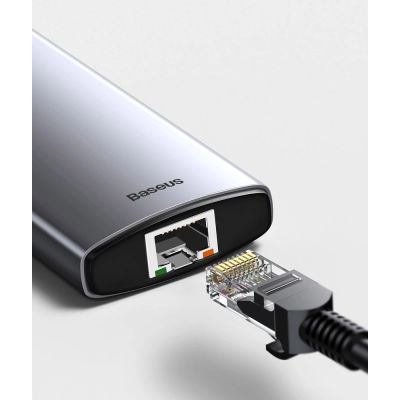 16. Baseus Metal Gleam 6-in-1 USB-C - USB-C PD 100W HUB 1x HDMI 4K 30Hz 3x USB-A 3.2 1x RJ45 - gray