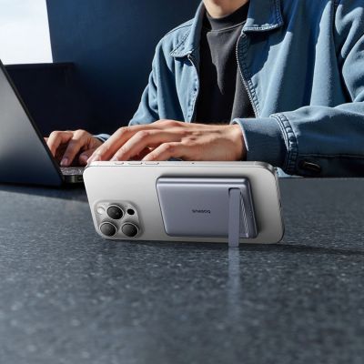 12. Baseus PicoGo AM31 Qi2 5000mAh 20W Ultra-Thin MagSafe Compatible Power Bank with Stand and Baseus Simple USB-C 20cm Braided Cable - Gray