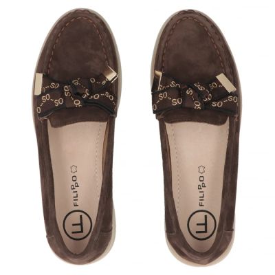 5. Brown Filippo DP6457 Leather Suede Loafers with Bow