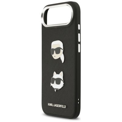 6. Karl Lagerfeld FW Grained Karl & Choupette Heads Pins & Logo iPhone Air Case - Black