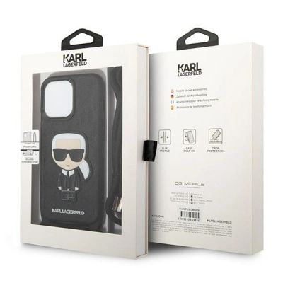 7. Karl Lagerfeld Leather Monogram Patch and Cord Iconik Case for iPhone 13 Pro / 13 - Black