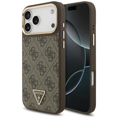 Guess 4G Triangle Logo MagSafe Case for iPhone 17 Pro Max - Brown & Gold