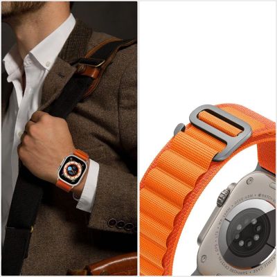 4. Tech-Protect Nylon Pro Strap for Apple Watch 4 / 5 / 6 / 7 / 8 / 9 / SE / Ultra 1 / 2 (42/44/45/49 mm) - Black & Orange