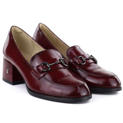 3. Women's leather brogues with high heels, burgundy, Vinceza 18116