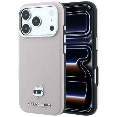 Karl Lagerfeld Grained Choupette Head Metal MagSafe Case for iPhone 17 Pro / 18 Pro - Pink