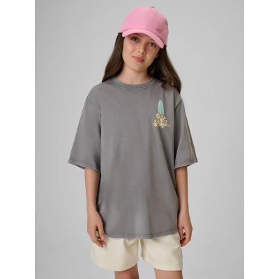Loose T-shirt with print for girls 4F 4FJRSS26TTSHF3980-25S