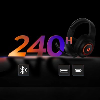 9. QCY Heroad V200 Tri-Mode Gaming Headphones with 7.1 Sound, 240h Battery, and Detachable Microphone - Black