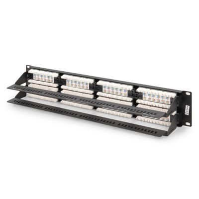 6. Digitus Patch Panel 19'' 48x RJ45, LSA vertical, cat.6, unshielded, 2U, black, cable guide, labeling fields