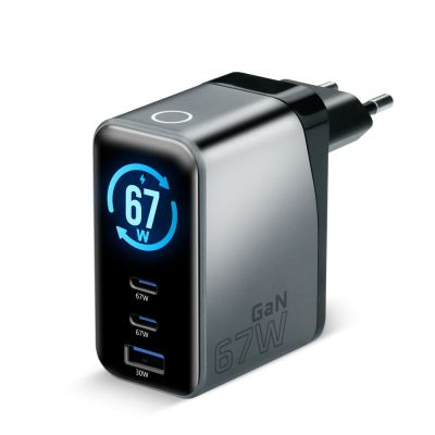 8. EVERACTIVE GAN WALL CHARGER 1 X USB, 2 X USB-C QUICK CHARGE 4+ 67W BLACK SC-670Q