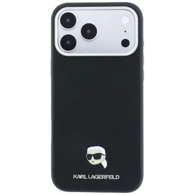 3. Karl Lagerfeld Grained Karl Head Metal MagSafe Case for iPhone 18 Pro / 17 Pro - Black