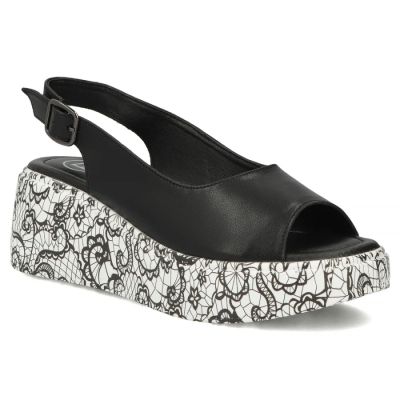 Women's leather wedge sandals, black, Filippo DS7580