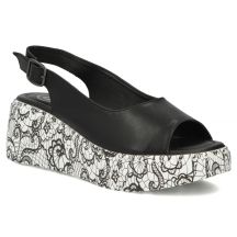 Women's leather wedge sandals, black, Filippo DS7580