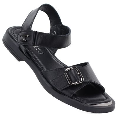 Women's black leather sandals Vinceza 26-62303
