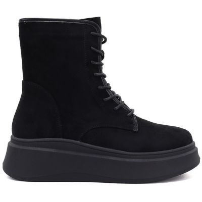 2. Women's suede ankle boots on a thick platform, black M.Daszyński SA257-1