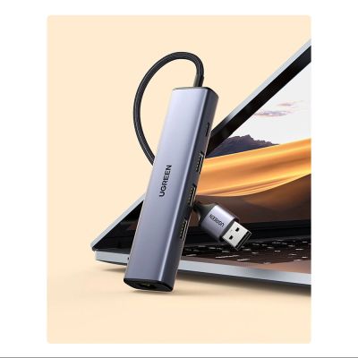 14. Ugreen multifunctional adapter HUB USB 3.0 - 3 x USB / Ethernet RJ-45 / USB Type C PD gray (CM475)