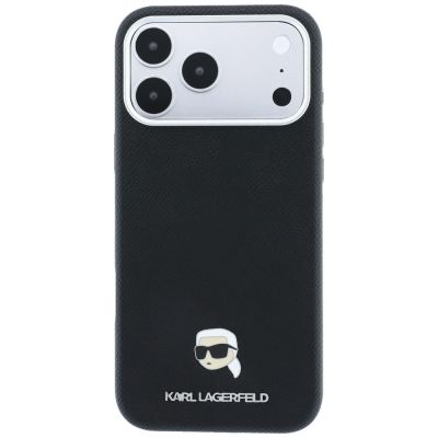 3. Karl Lagerfeld Grained Karl Head Metal MagSafe Case for iPhone 18 Pro Max / 17 Pro Max - Black