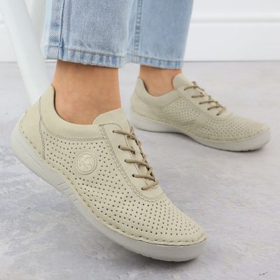 14. Rieker 52546-60 women's perforated leather shoes in beige